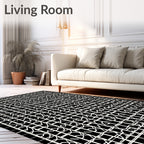 Bold Black White Geometric Pattern Rug