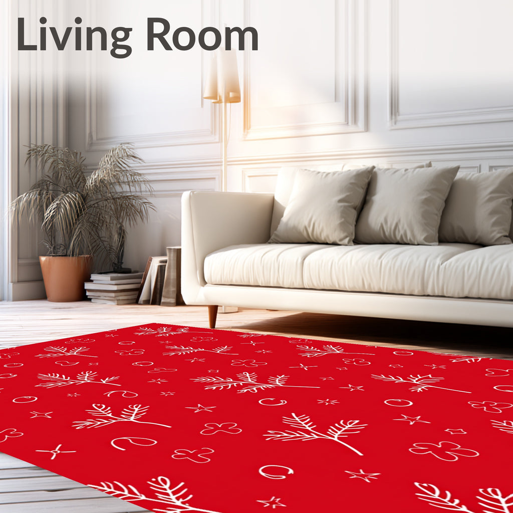 White Pine Sprig And Star Red Rug