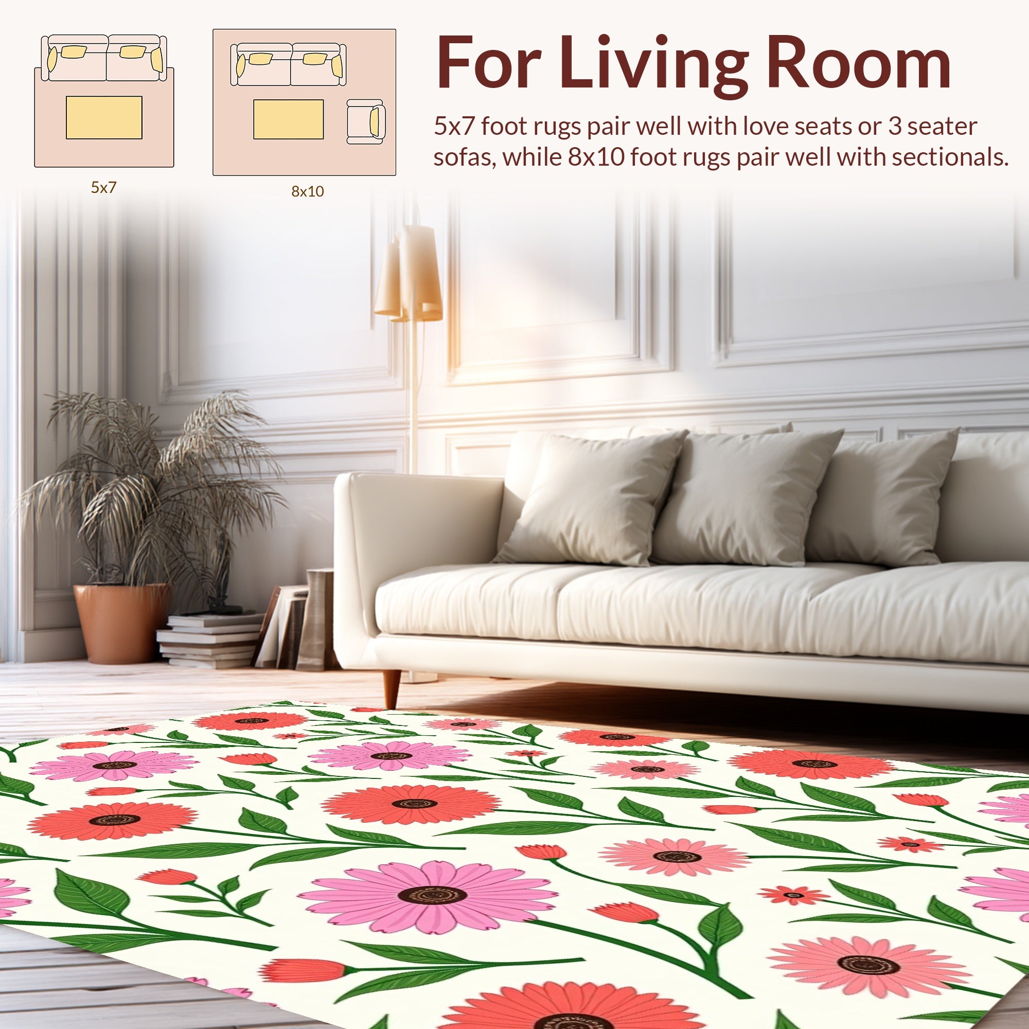 Pink Coral Flower Pattern Design Rug