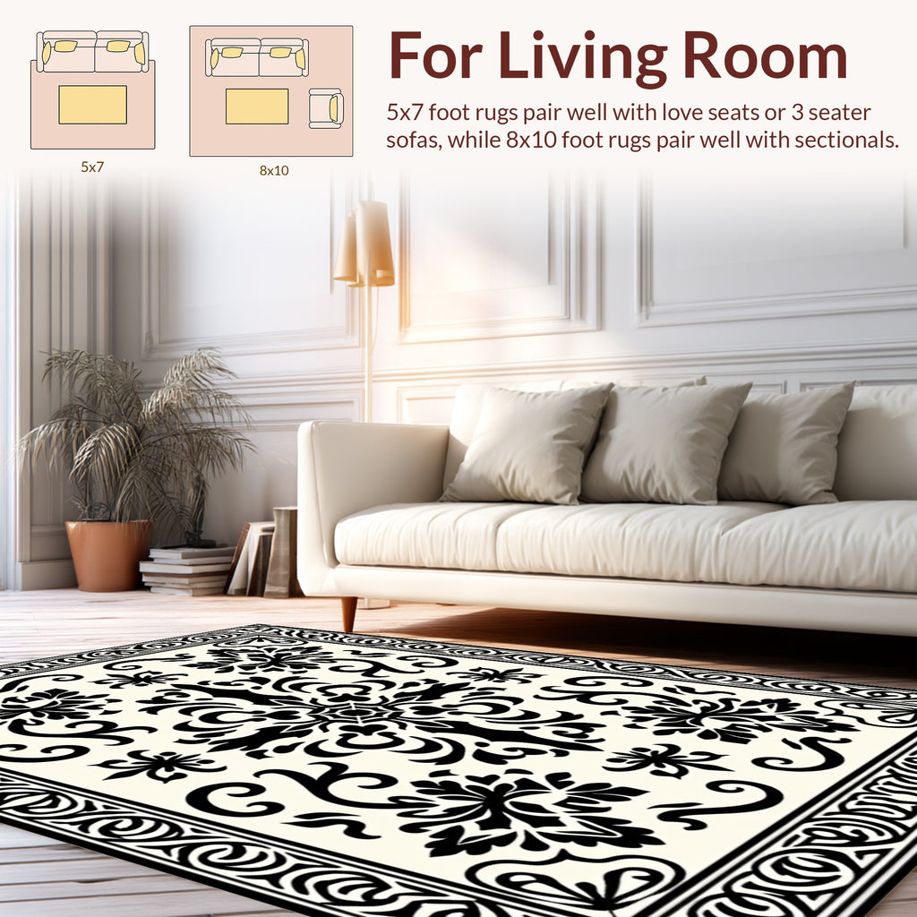 Classic Black Intricate Floral Rug