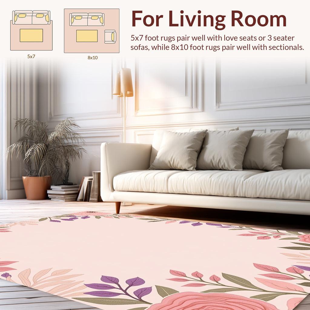 Soft Pink Floral Branches Rug