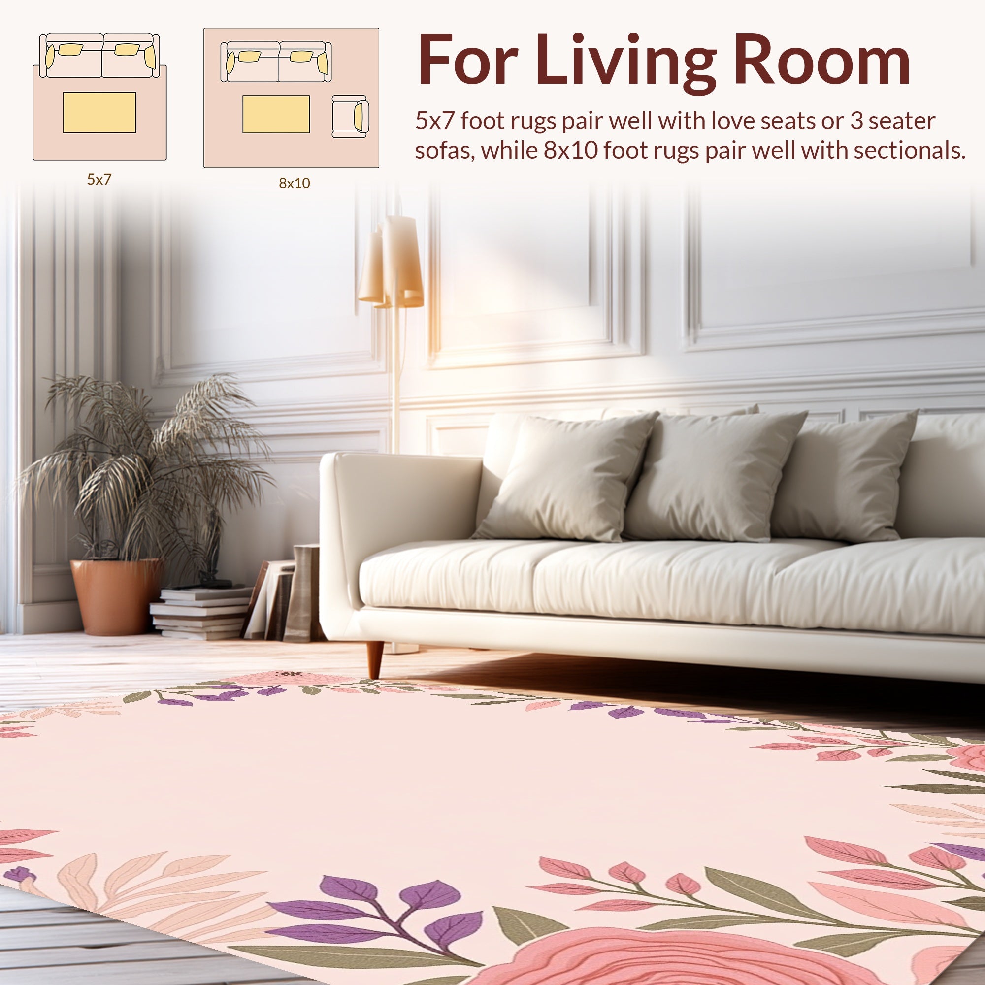Soft Pink Floral Branches Rug