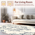 Ornate Blue And Cream Swirl Pattern Rug