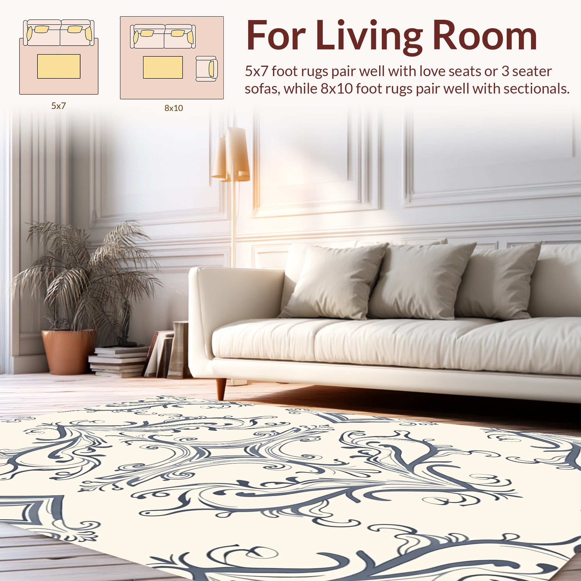 Ornate Blue And Cream Swirl Pattern Rug