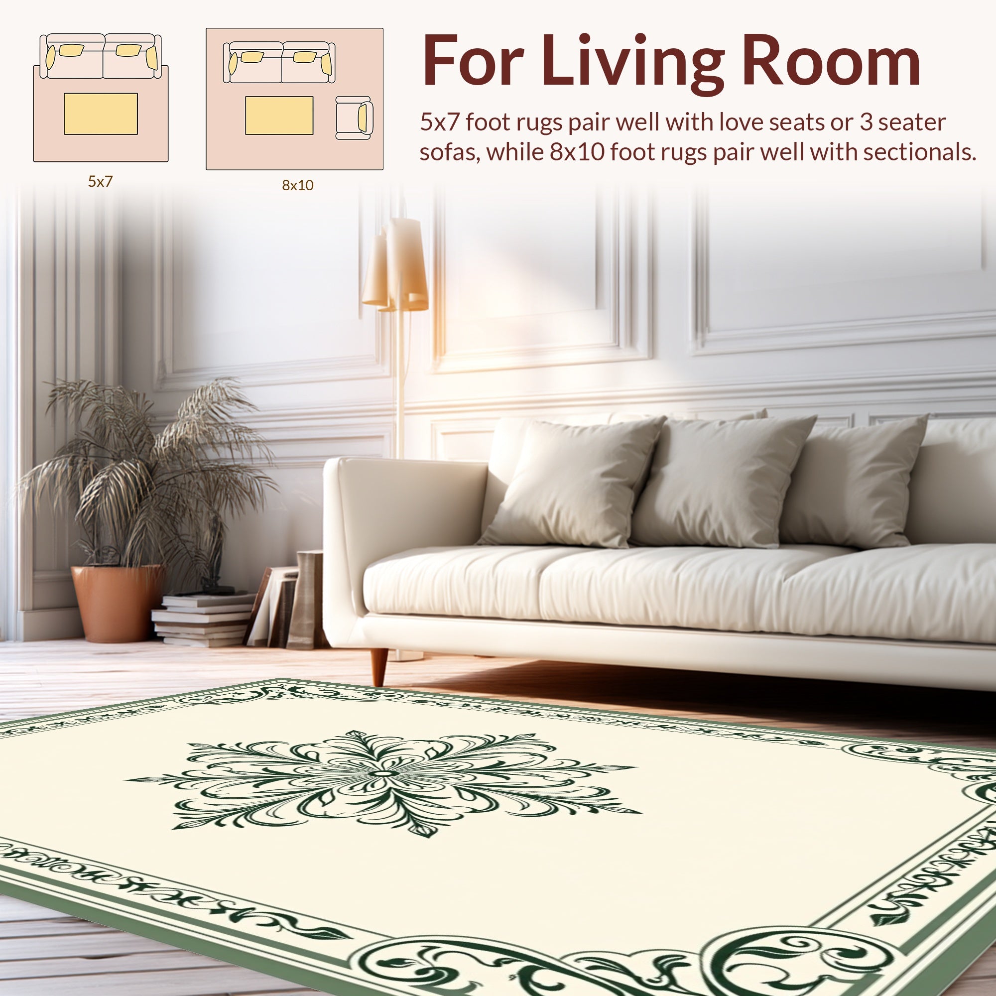Elegant Floral Scrollwork Border Design Rug