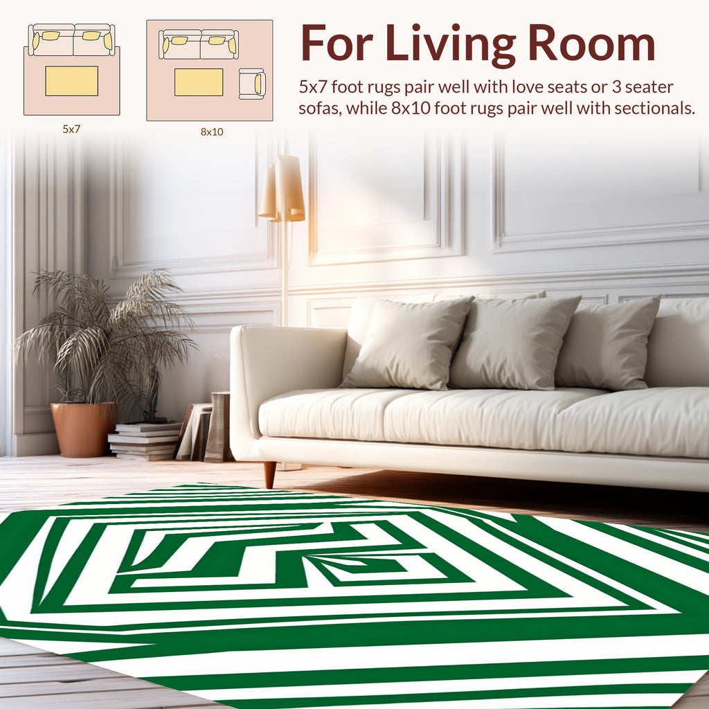 Emerald Green Geometric Illusion Rug