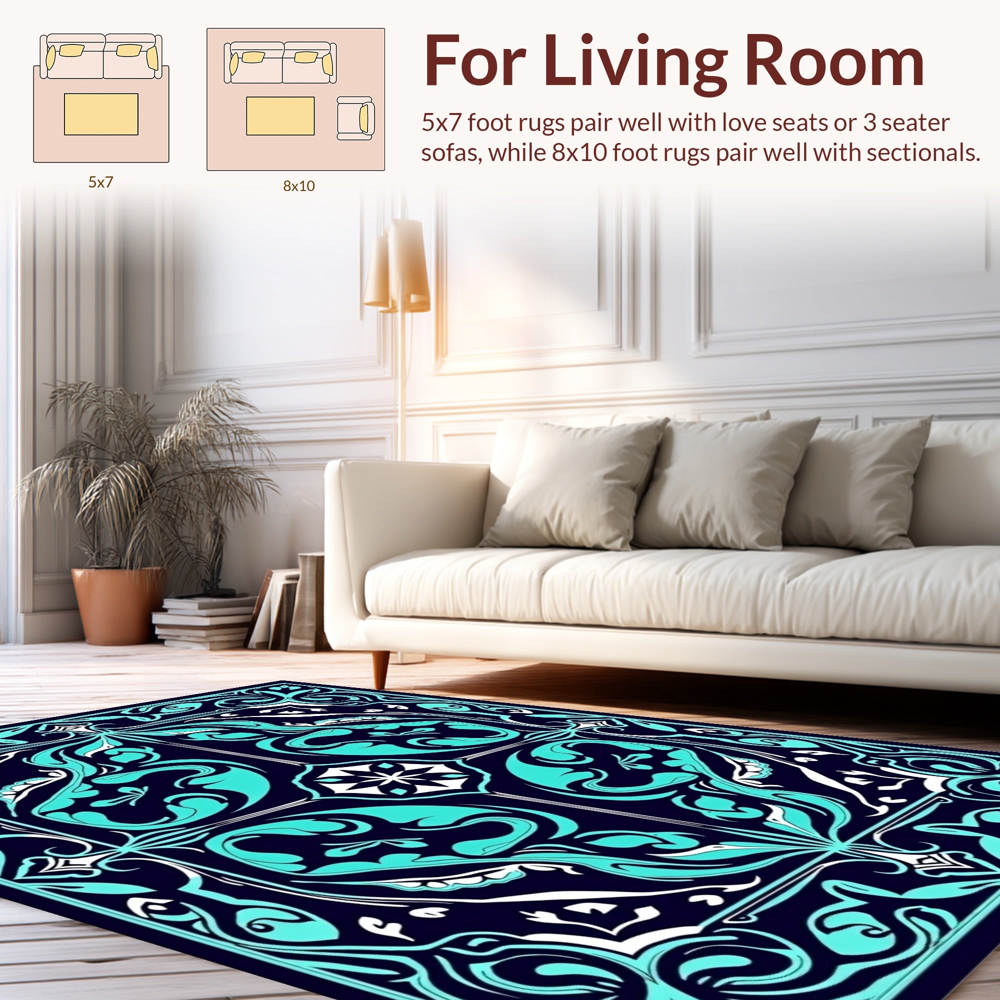Navajo Inspired Aqua Floral Pattern Rug