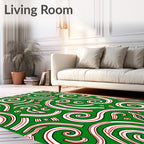 Green White Red Swirling Cursive Abstract Rug