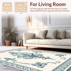 Ornate Teal Floral Vine Border Design Rug