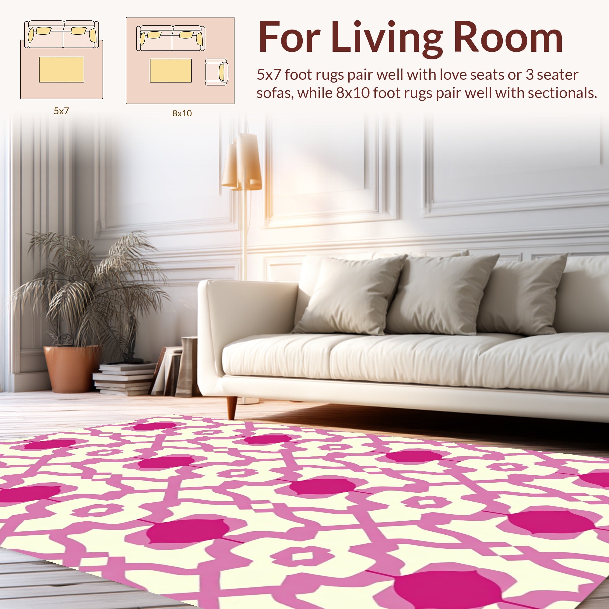 Bold Geometric Pink Mandala Pattern Rug