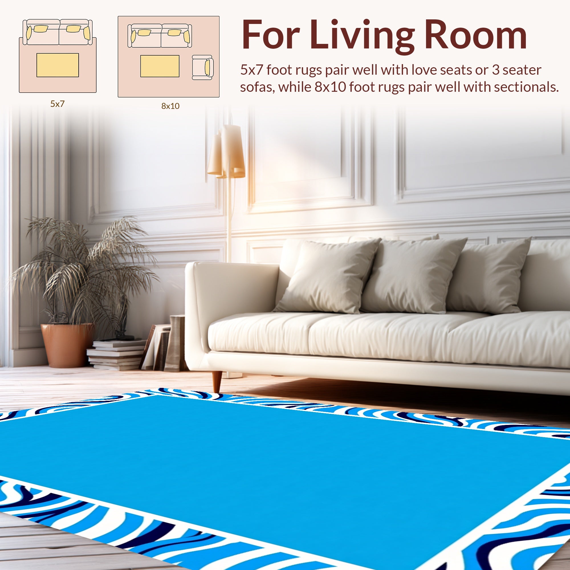 Abstract Blue Wave Pattern Rug