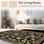 Vintage Floral Motif Black Gold Rug