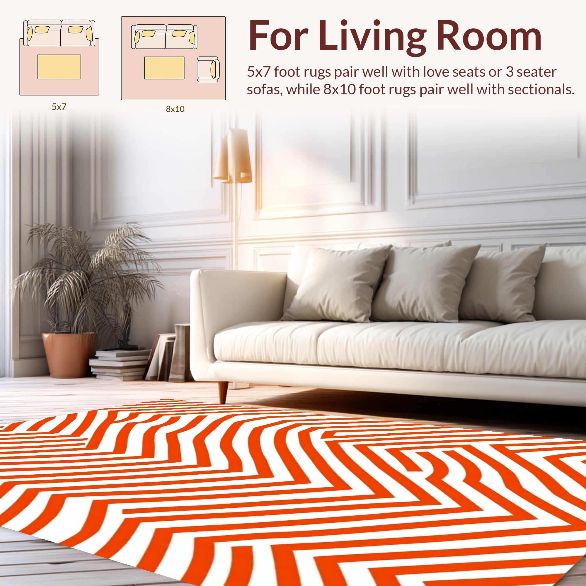 Red White Interlocking Linear Design Rug