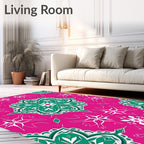 Vibrant Magenta Emerald Medallion Tapestry Rug