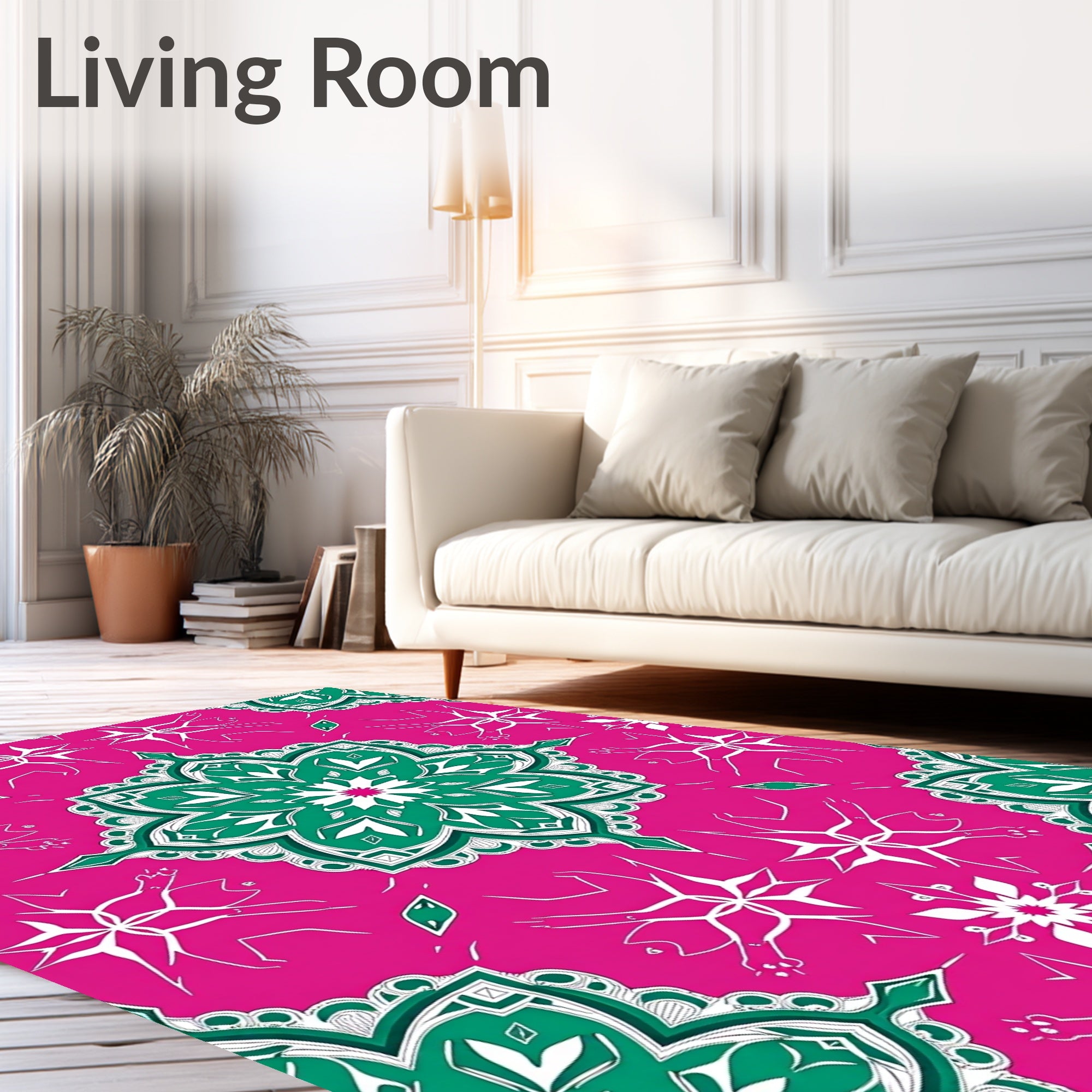 Vibrant Magenta Emerald Medallion Tapestry Rug