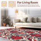 Bold Red Black Floral Pattern Rug