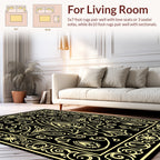 Elegant Black Gold Floral Pattern Rug