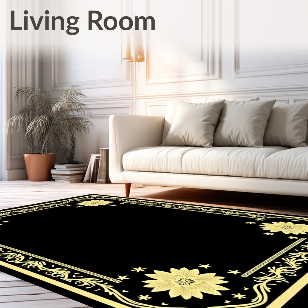 Golden Floral Starburst Medallion Border Rug