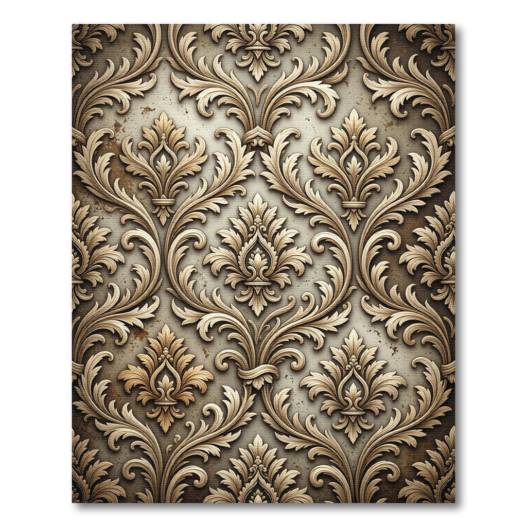 Elegant Gold Ornamental Damask Scroll Rug