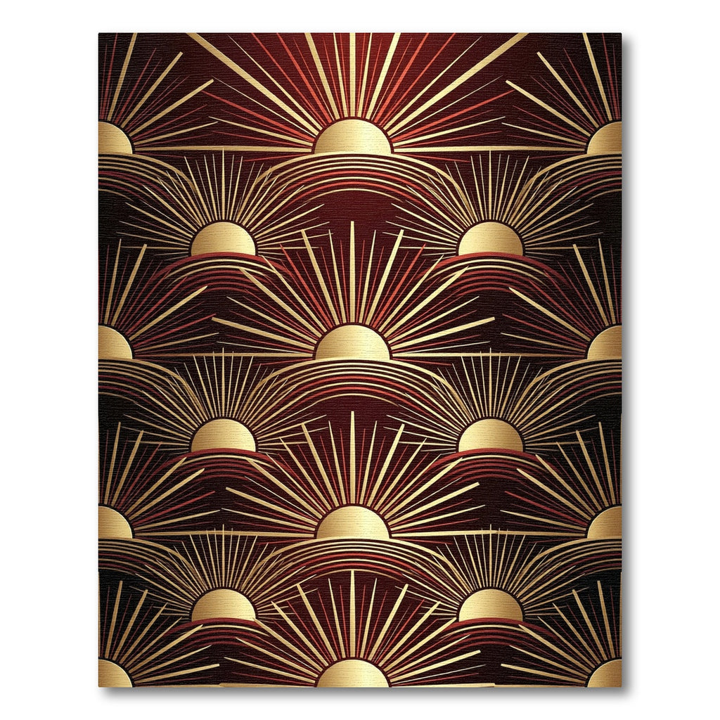 Art Deco Golden Sunburst Maroon Backdrop Rug
