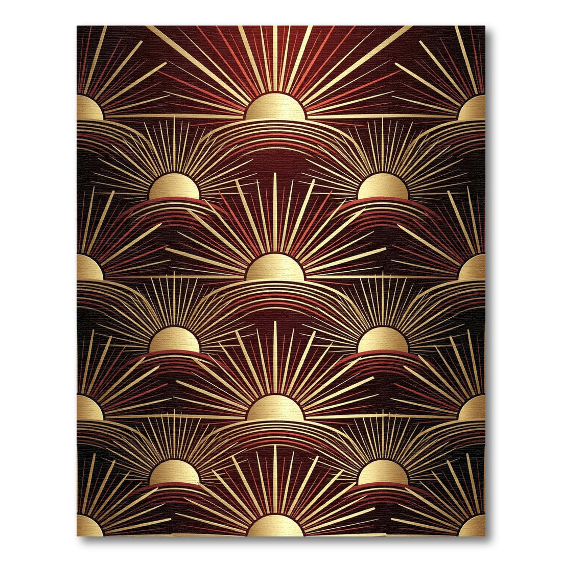 Art Deco Golden Sunburst Maroon Backdrop Rug