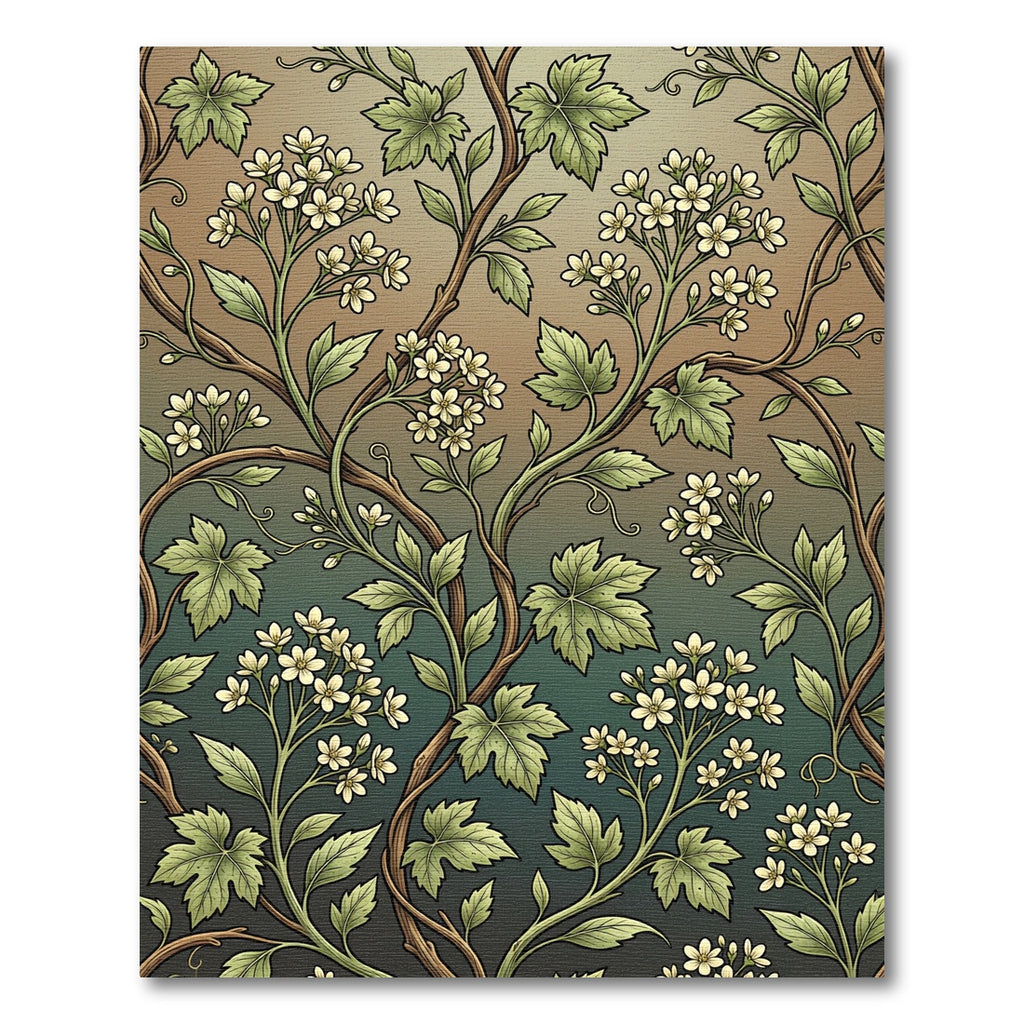Botanical Cream Blossom Green Vine Scroll Rug
