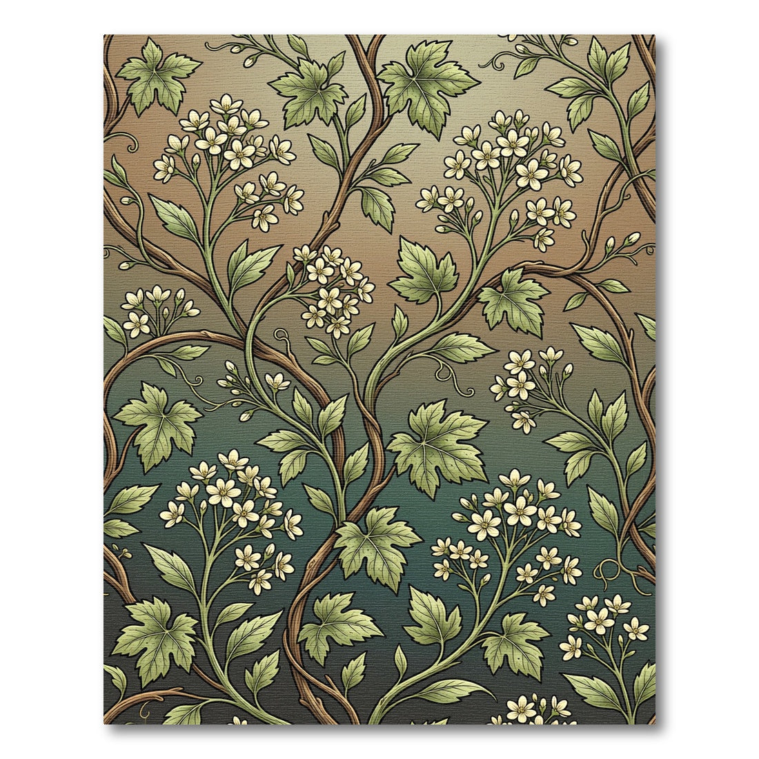 Botanical Cream Blossom Green Vine Scroll Rug