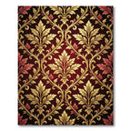 Ornate Gold Leaf Red Damask Rug