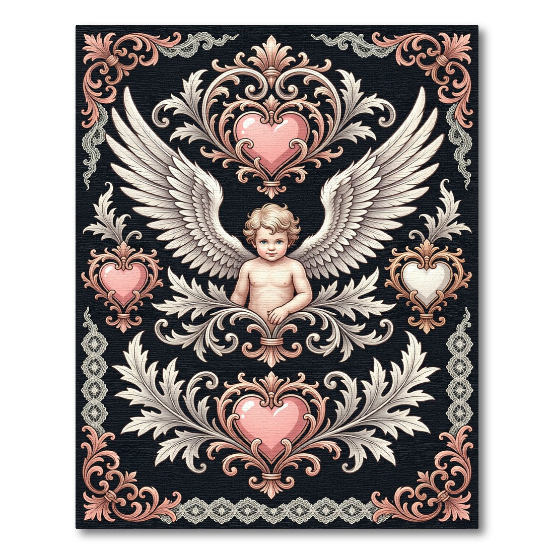Cherubic Angel Pink Heart Filigree Rug