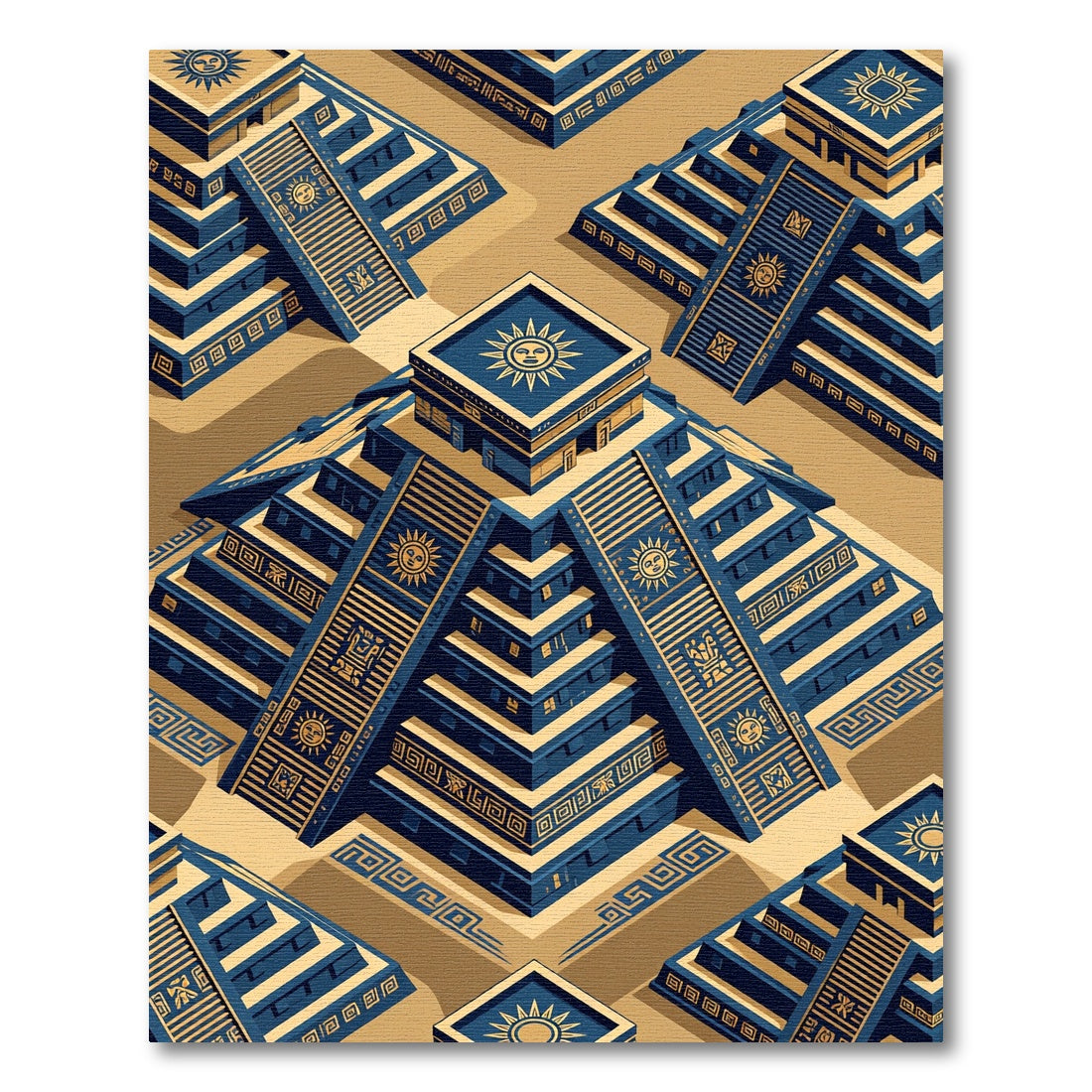 Golden Sun Ancient Step Temple Geometric Rug