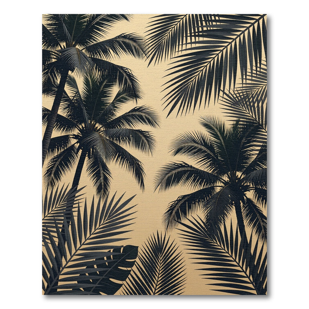 Dark Tropical Palm Leaf Silhouette Rug