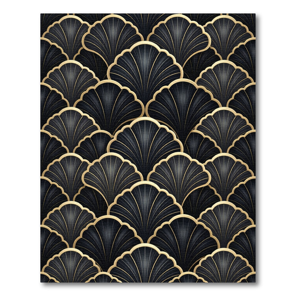 Black Gold Art Deco Shell Rug