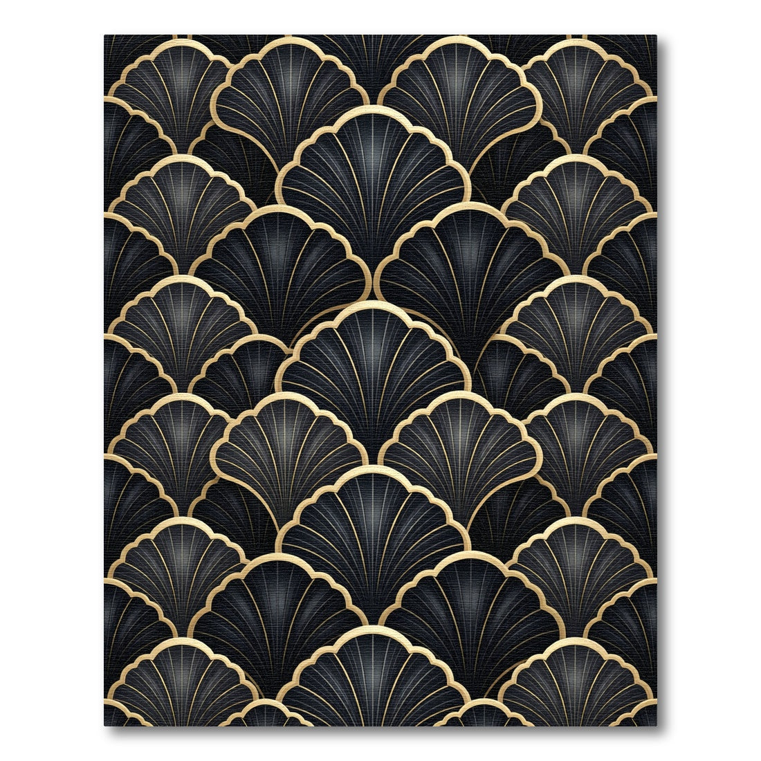Black Gold Art Deco Shell Rug