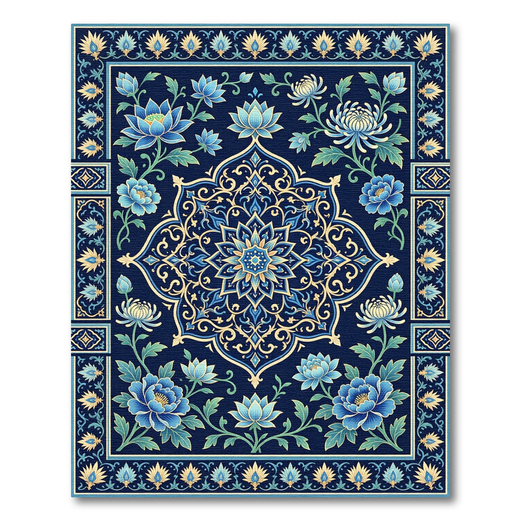 Azure Botanical Lattice Work Rug