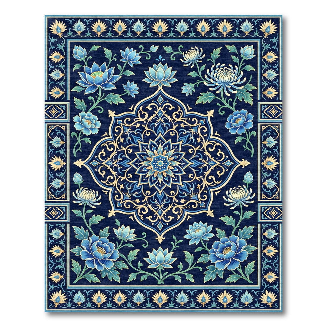 Azure Botanical Lattice Work Rug