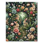 Enchanted Woodland Rabbit and Rose Garden Rug