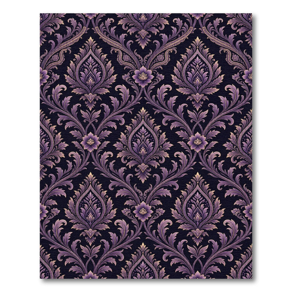 Regal Purple Damask Floral Scroll Rug