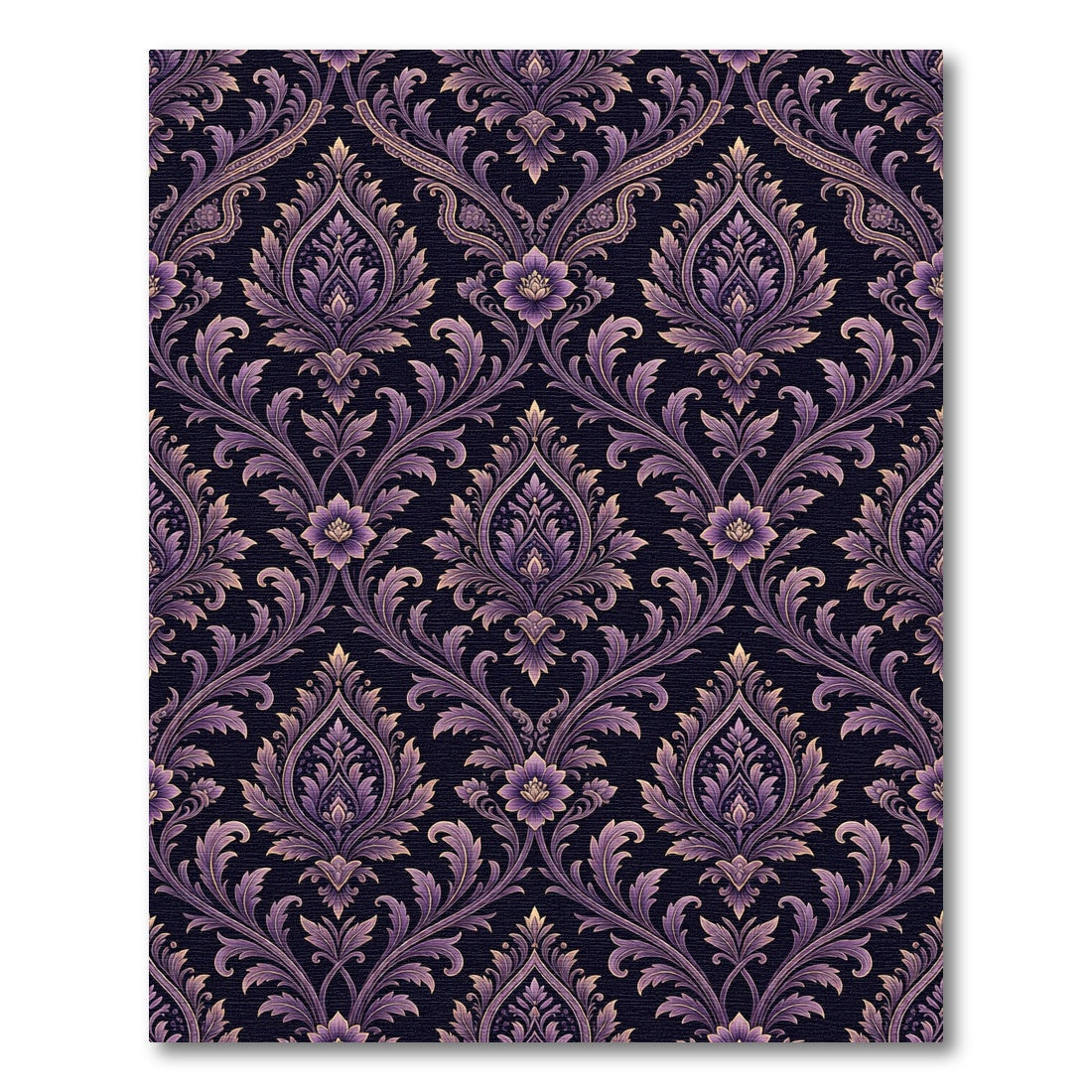Regal Purple Damask Floral Scroll Rug