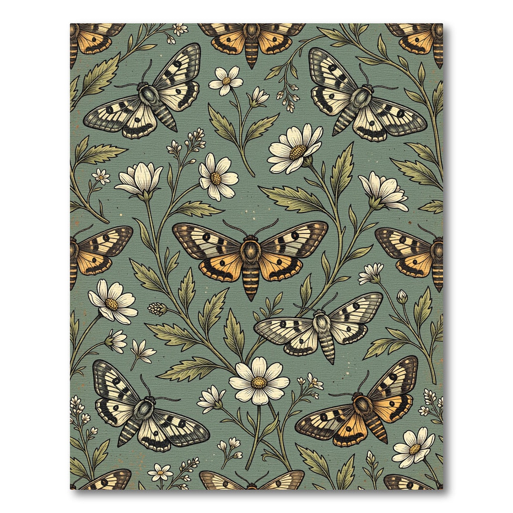 Sage Green Whimsical Moth Garden Rug