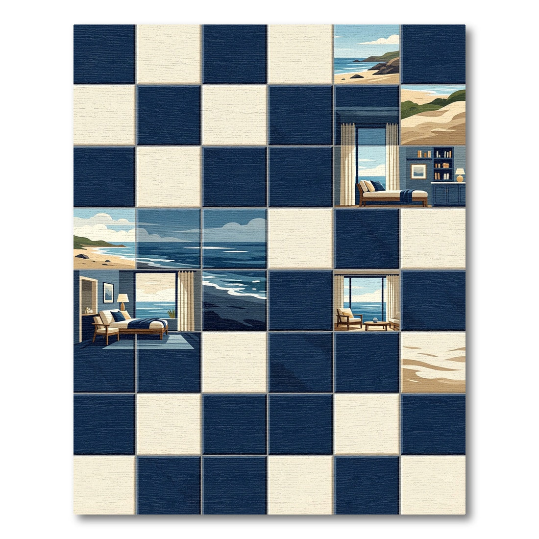 Coastal Navy Checkerboard Ocean Vista Rug
