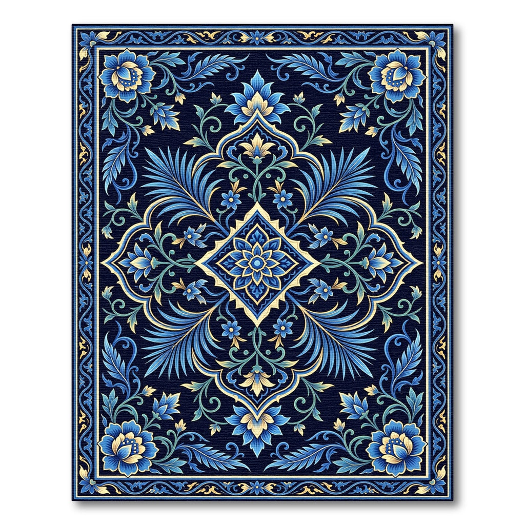 Royal Blue Floral Medallion Rug
