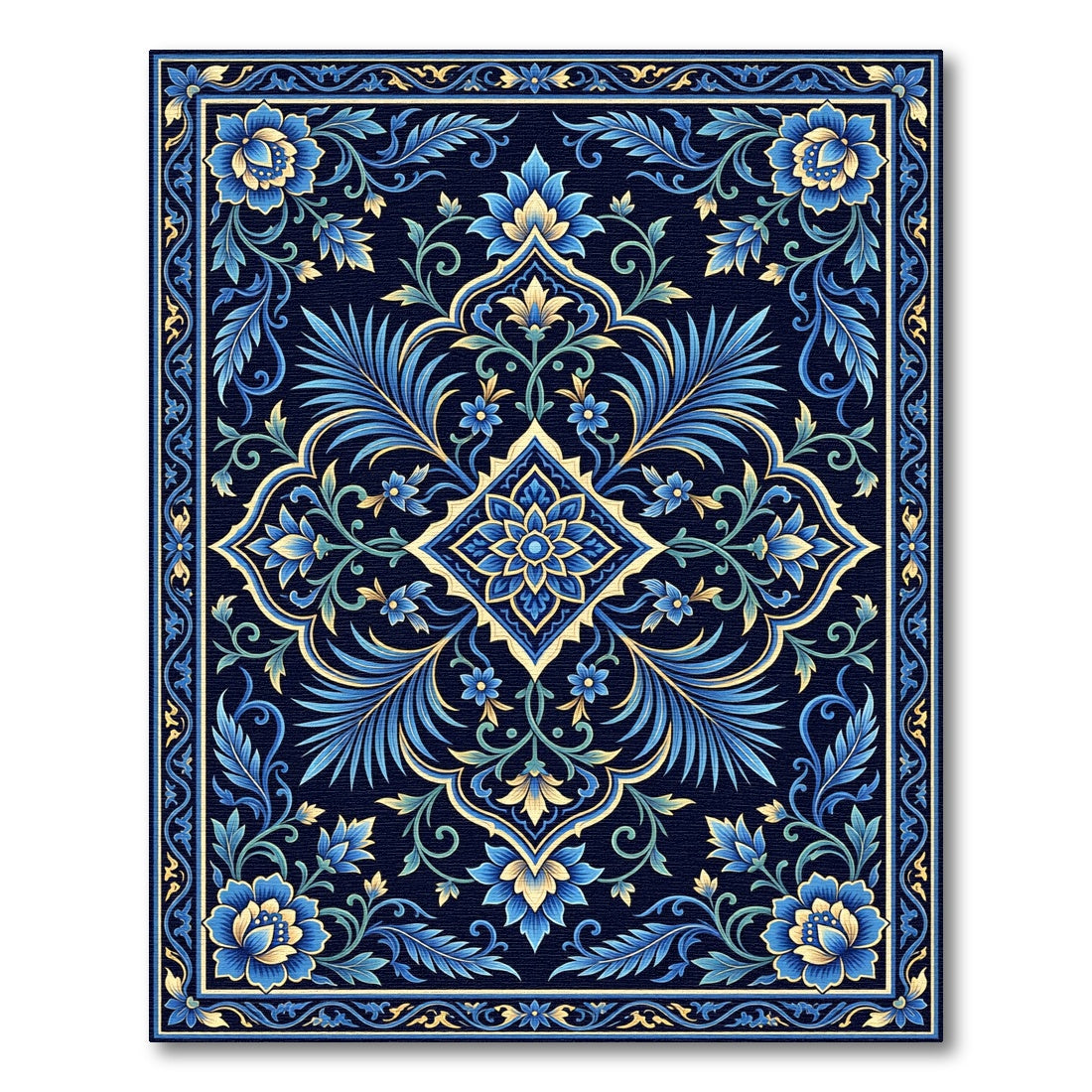 Royal Blue Floral Medallion Rug