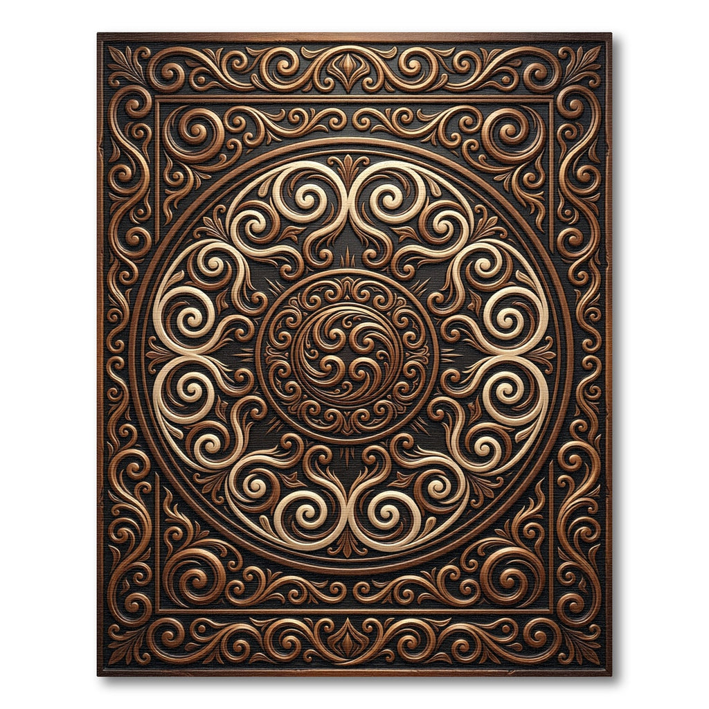 Ornate Bronze Swirl Medallion Regal Rug