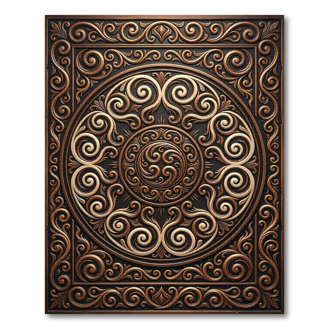 Ornate Bronze Swirl Medallion Regal Rug