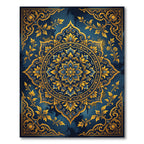 Golden Blue Floral Medallion Mandala Rug