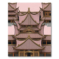 Symmetrical Golden Pagoda Architectural Pink Landscape Rug