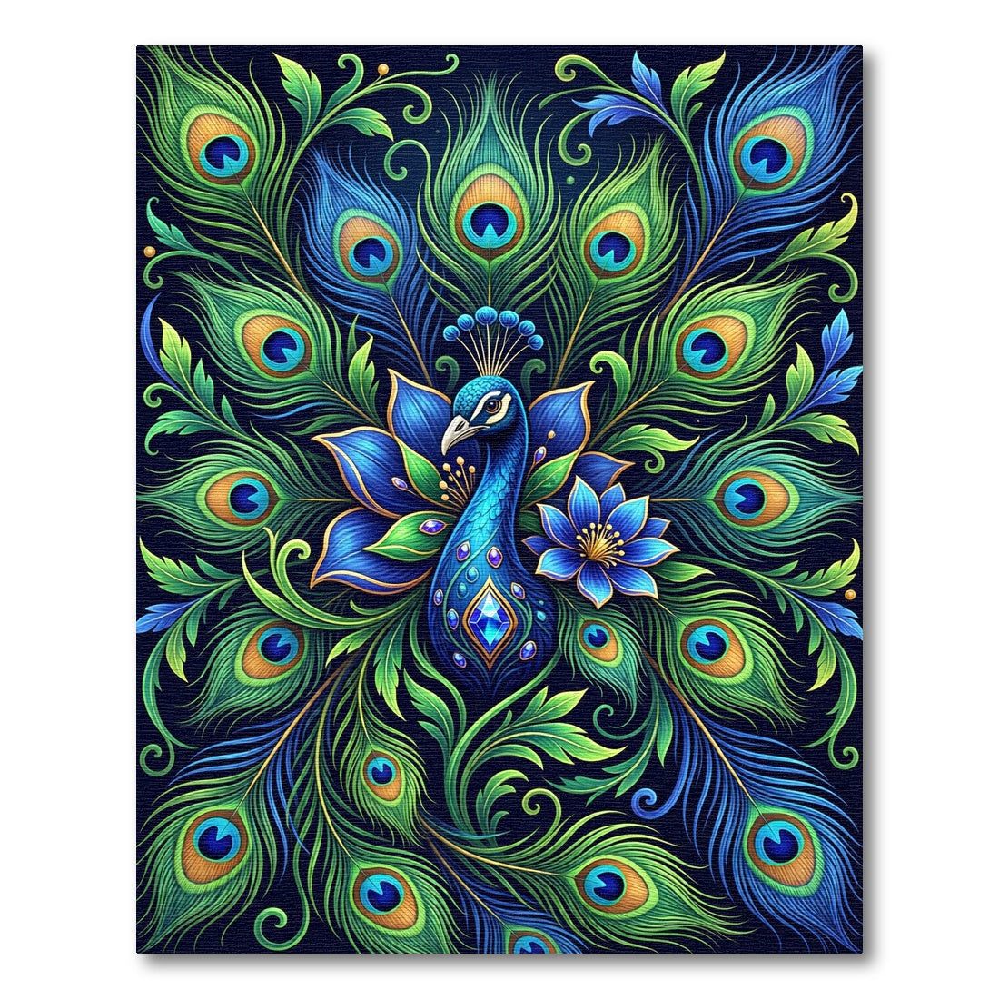 Radiant Peacock Feather Botanical Jewel Rug
