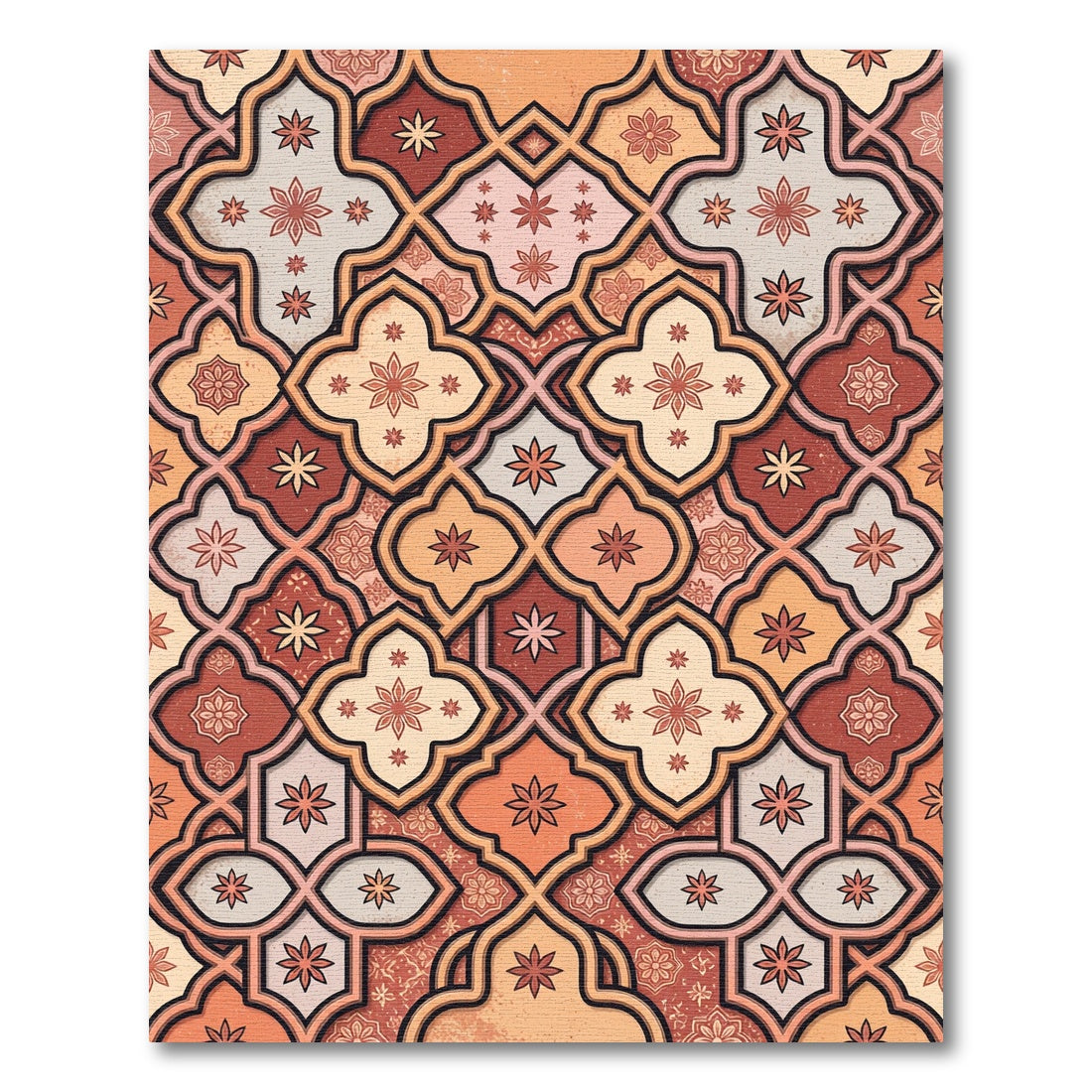 Terracotta Floral Geometric Tile Art Rug
