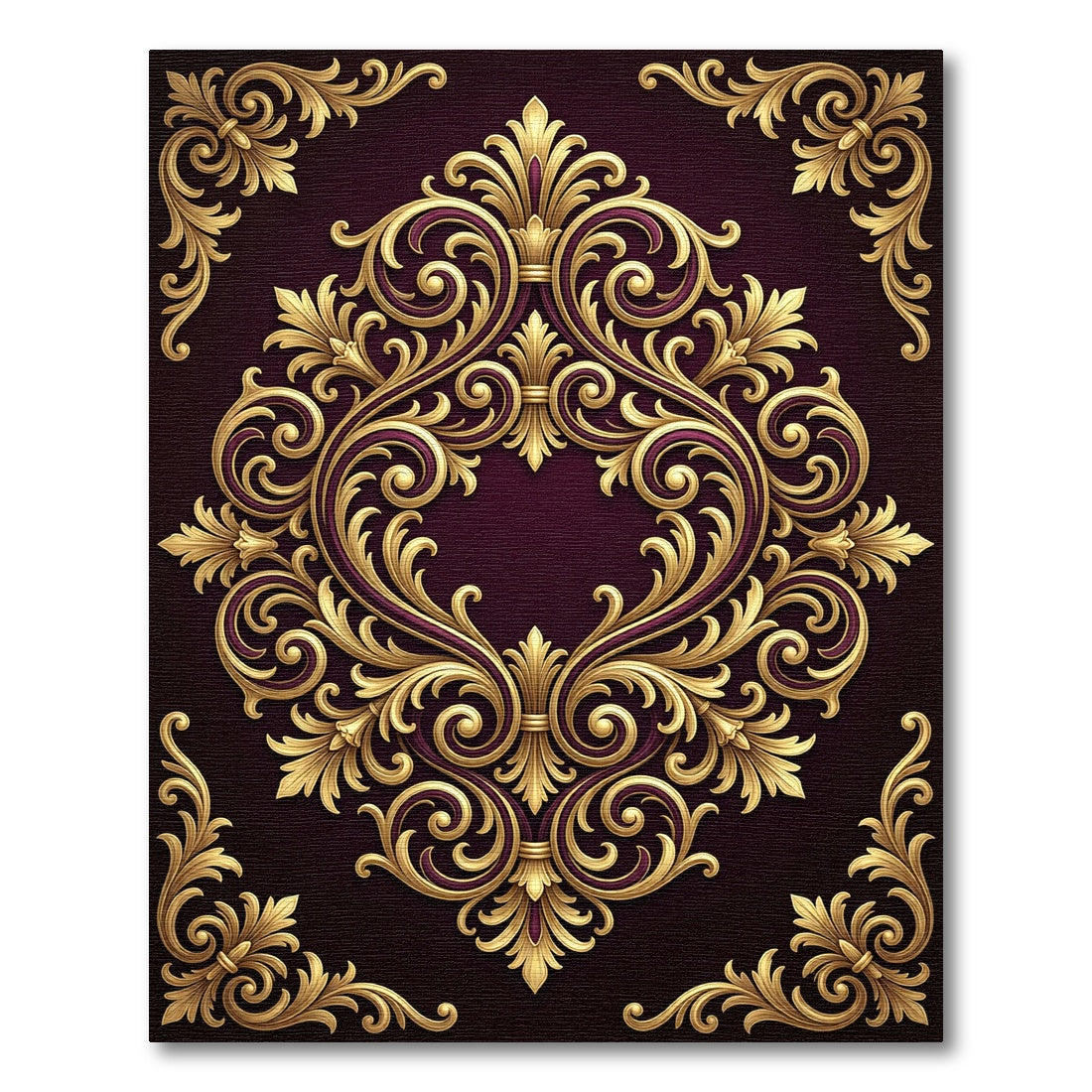 Regal Gold Floral Acanthus Swirls Rug