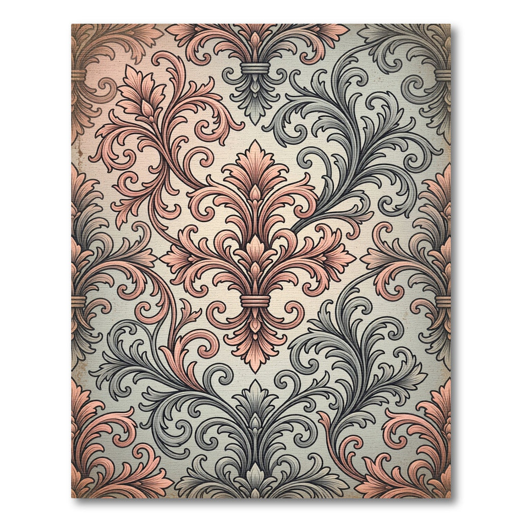Vintage Blush Gray Scrollwork Damask Rug